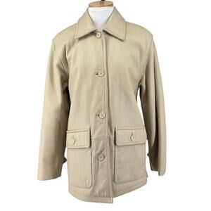 Vintage Colebrook & Co Grainy Leather Coat Womens Size Small Ivory Beatnik